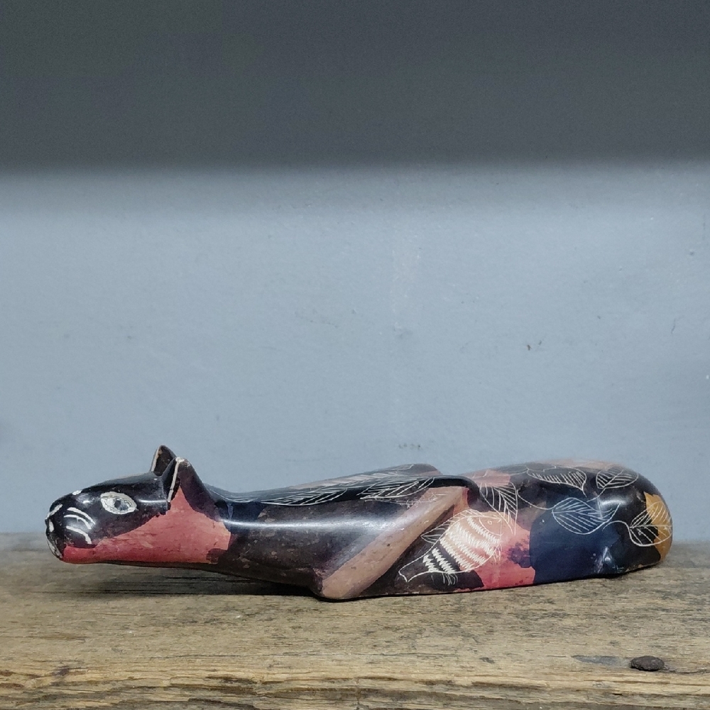 Vintage Hand Carved Soapstone Kenyan Cat Figurine